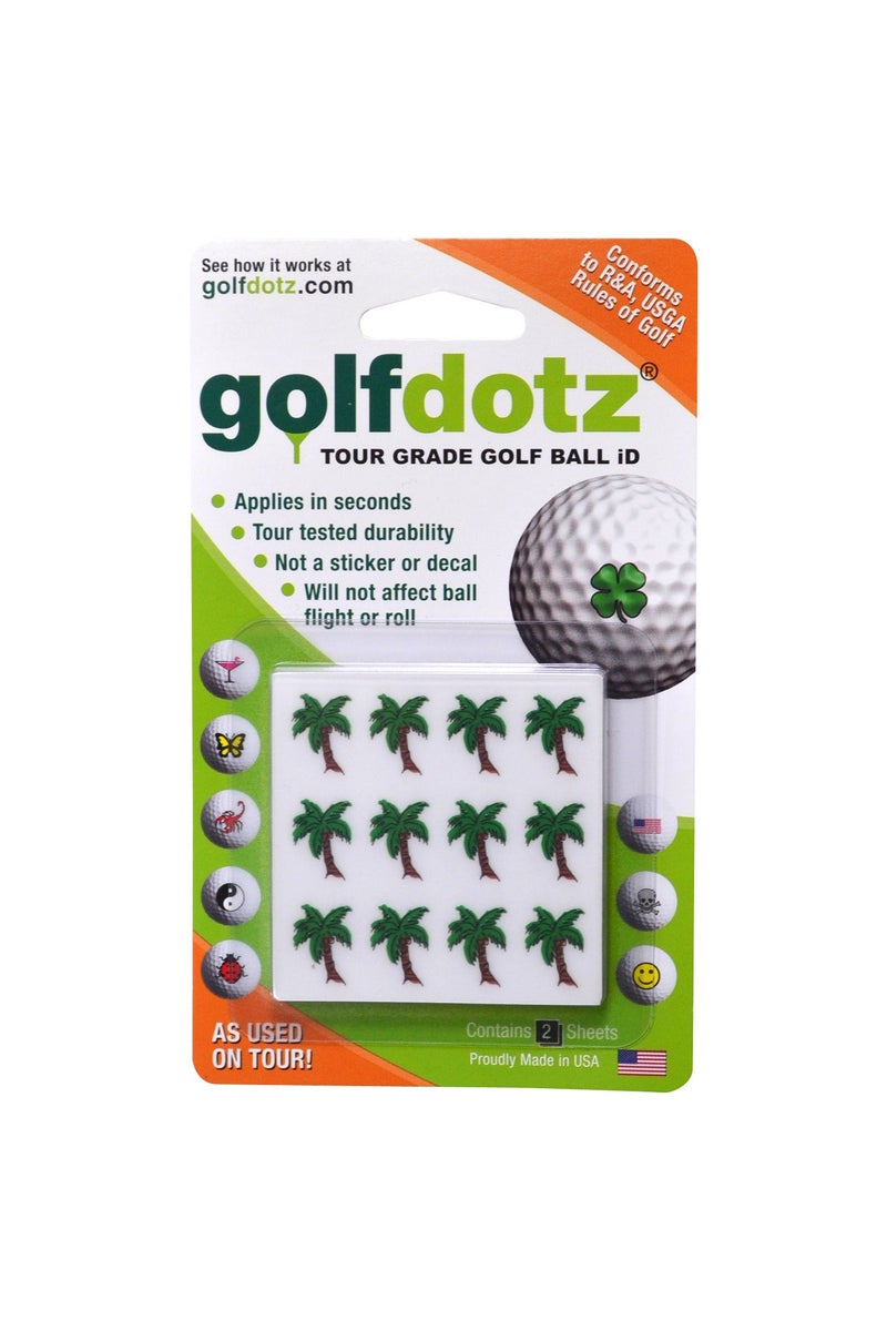 Golfdotz - USGA Rule Conforming Golf Ball Markers, Golf Ball Stickers for Marking Balls, No More Smearing from Stamps, Gifts for Golfers, Dads, and Retirees, (Palm Trees; 24-Count) - Image 2